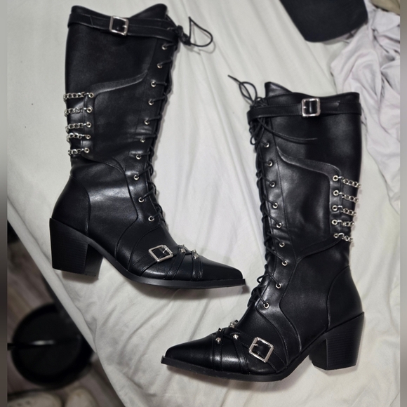 Kysbloes Women Gothic Knee Boots Sz 43 Fit Like An 11 - Picture 3 of 14
